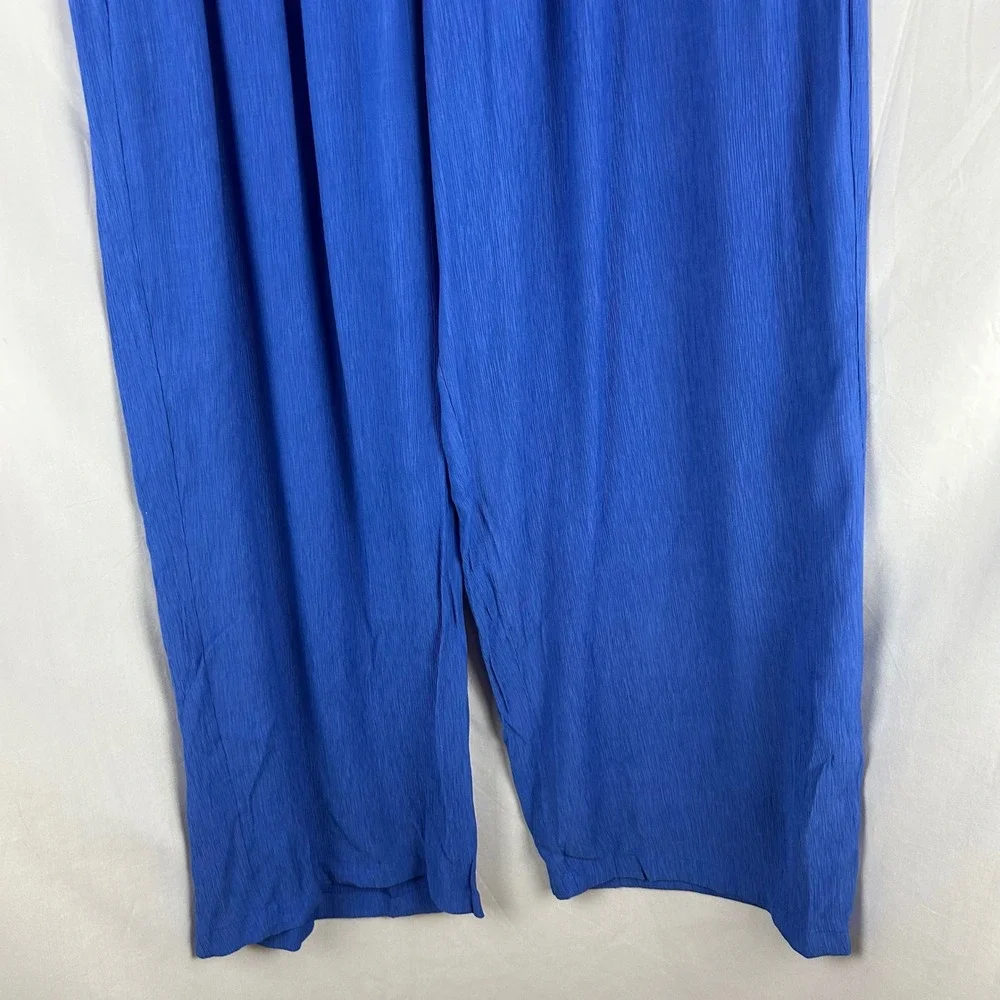 JM Collection Women Wide Leg Pants Blue Crinkle Textured Elastic Waist Large New